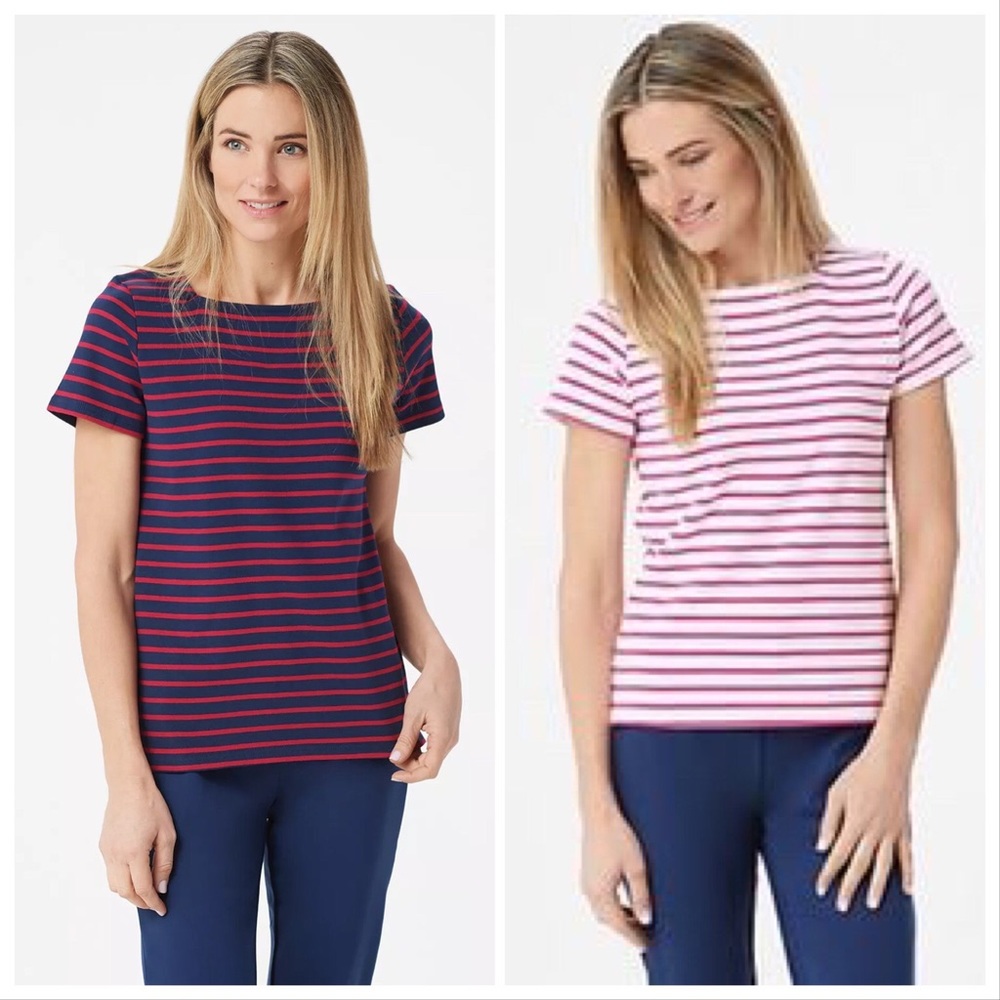 BROOKE SHIELDS | 2 Short-Sleeve Square-Neck French Nautical Tops XS